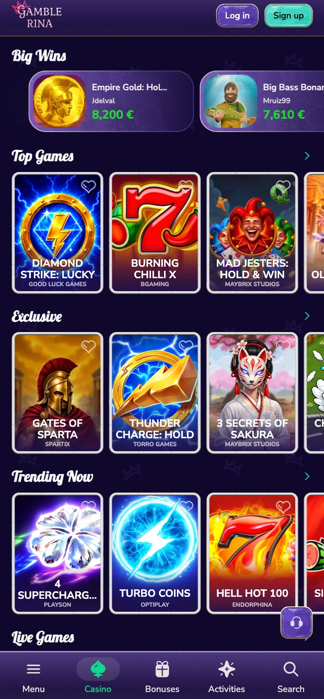 La aplicación de Gamblerina casino